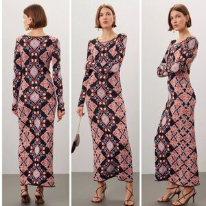 Cara Cara NY Rianna Knit Stretch Maxi Dress Black Paisley Print Medium Boho Luxe